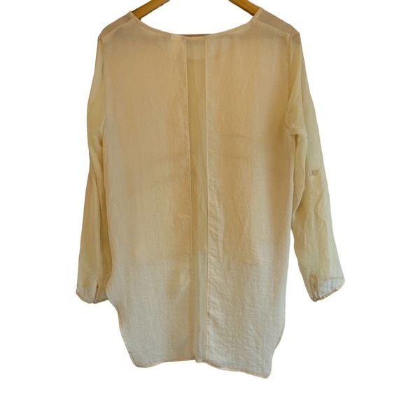 Line & Dot Size Medium Mixed Media‎ Silk Highlow Blouse Nude Tan Laginlook - Picture 2 of 7